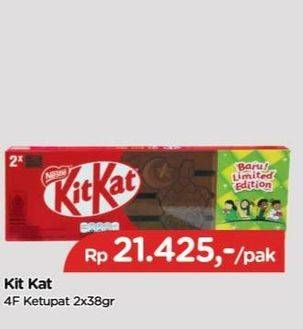 Promo Harga Kit Kat Chocolate 4 Fingers Ketupat per 2 bungkus 38 gr - TIP TOP