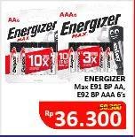 Promo Harga ENERGIZER MAX Battery E-91 BP AA, E-92 BP AAA 6 pcs - Alfamidi