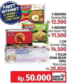 Promo Harga Paket Internet (10 Indomie + 1 Kornet + 1 pack telur)  - LotteMart