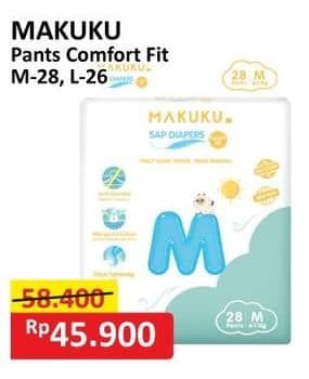 Promo Harga Makuku Comfort Fit Diapers Pants M28, L26 26 pcs - Alfamart