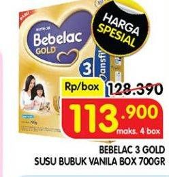 Promo Harga Bebelac 3 Gold Susu Pertumbuhan Vanilla 700 gr - Superindo