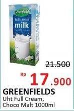 Promo Harga GREENFIELDS UHT Full Cream, Chocomalt 1000 ml - Alfamidi