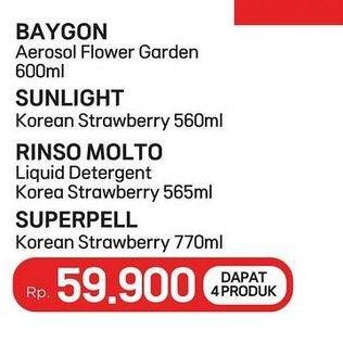 Baygon Aerosol/Sunlight Pencuci Piring/Rinso Liquid Detergent/Super Pell Pembersi Lantai