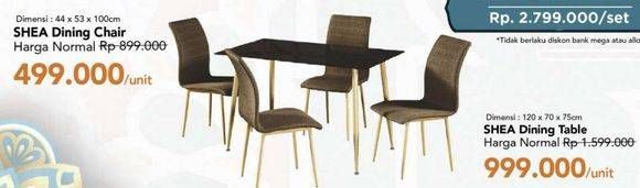 Promo Harga Shea Dinning Table + Chair   - Carrefour