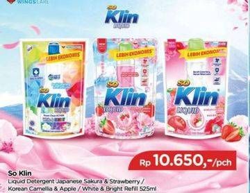 Promo Harga So Klin Liquid Detergent Japanese Sakura Strawberry, Korean Camellia Apple, White Bright 525 ml - TIP TOP