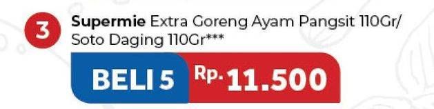 Promo Harga SUPERMI Extra Mi Goreng Ayam Pangsit, Soto Daging per 5 pcs 110 gr - Carrefour