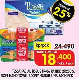 Promo Harga TESSA Facial Tissue TP-06 PA, Soft Hand Towel Nature Unbleach  - Superindo