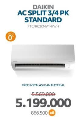 Daikin FTC/RC20NV14/WH  Diskon 6%, Harga Promo Rp5.199.000, Harga Normal Rp5.569.000, Cicilan Rp. 866.500 x 6
Free Instalasi & Material