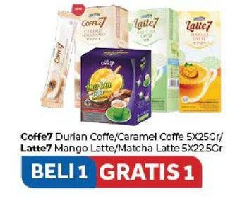 Promo Harga COFFEE7 Durian/Caramel Coffee 5x25gr / LATTE7 Mango/Matcha Latte 5x22.5gr  - Carrefour