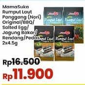 Promo Harga Mamasuka Rumput Laut Panggang Original, BBQ, Salted Egg, Jagung Bakar, Rendang, Pedas per 2 bungkus 4 gr - Indomaret