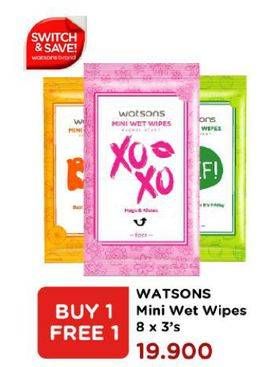 Promo Harga WATSONS Mini Wet Wipes per 8 pouch 3 pcs - Watsons