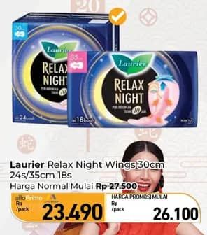 Promo Harga Laurier Relax Night 30cm, 35cm 18 pcs - Carrefour