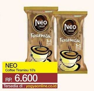 Promo Harga NEO COFFEE 3 in 1 Instant Coffee Tiramissu per 10 pcs 20 gr - Yogya