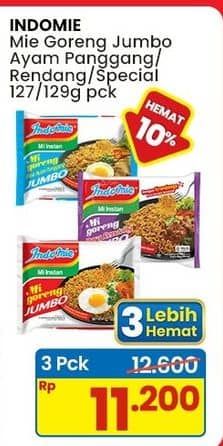 Promo Harga Indomie Mi Goreng Jumbo Ayam Panggang, Rendang, Spesial 120 gr - Indomaret
