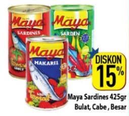 Promo Harga Maya Sardines Tomat / Tomato, Cabe / Chilli 425 gr - Hypermart