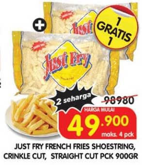 Promo Harga Just Fry French Fries Shoestrings, Crinkle Cut, Straight Cut 900 gr - Superindo