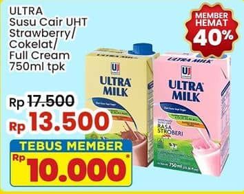 Promo Harga Ultra Milk Susu UHT Coklat, Full Cream, Stroberi 750 ml - Indomaret