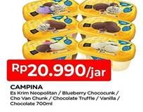 Promo Harga CAMPINA Ice Cream Neapolitan, Chocolate Chunks, Chocolate Truffle, Vanilla, Chocolate 700 ml - TIP TOP