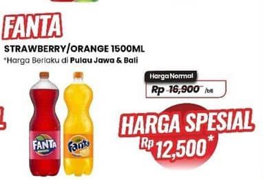 Promo Harga Fanta Minuman Soda Strawberry, Orange 1500 ml - Carrefour