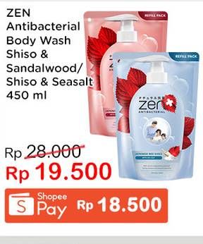 Promo Harga ZEN Anti Bacterial Body Wash Shiso Sea Salt, Shiso Sandalwood 450 ml - Indomaret