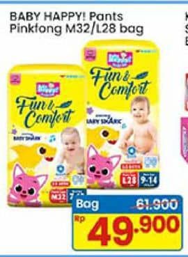 Promo Harga Baby Happy Baby Diapers Pants Fun & Comfort M32, L28 28 pcs - Indomaret