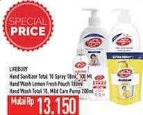 Promo Harga LIFEBUOY Hand Sanitizer Spray 18ml, 100ml / Hand Wash Lemon Fresh Pouch 180ml / Total 10, Mild Care 200ml  - Hypermart