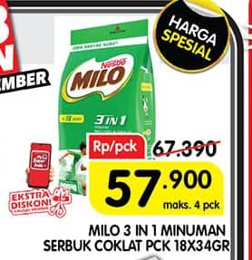 Promo Harga Milo ActivGo 3in1 per 18 sachet 35 gr - Superindo