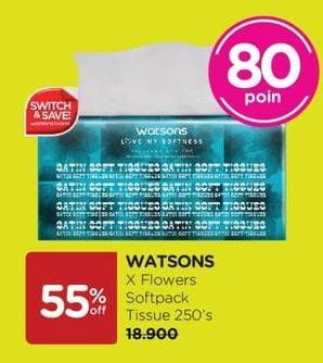 Promo Harga Watsons X Flower Soft Pack Tissue 250 pcs - Watsons