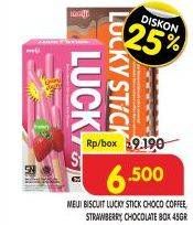 Promo Harga MEIJI Biskuit Lucky Stick Strawberry, Chocolate, Choco Coffee 45 gr - Superindo