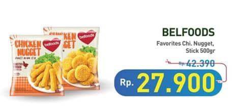 Promo Harga Belfoods Nugget Chicken Nugget, Chicken Nugget Stick 500 gr - Hypermart