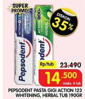 Promo Harga Pepsodent Pasta Gigi Action 123 Whitening, Herbal 190 gr - Superindo
