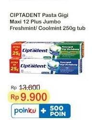 Promo Harga Ciptadent Pasta Gigi Maxi 12 Plus Cool Mint, Fresh Mint 250 gr - Indomaret