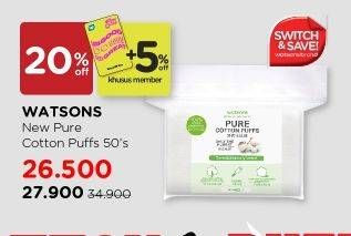 Promo Harga WATSONS Pure Cotton Puff 50 pcs - Watsons