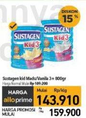 Promo Harga Sustagen Kid 3+ Susu Pertumbuhan Vanilla, Madu 800 gr - Carrefour