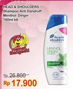 Promo Harga HEAD & SHOULDERS Shampoo Menthol Dingin 160 ml - Indomaret