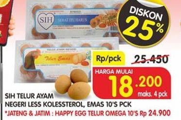 Promo Harga SIH Telur Ayam Negeri Less Kolesstero, Ayam Negeri Emas 10 pcs - Superindo