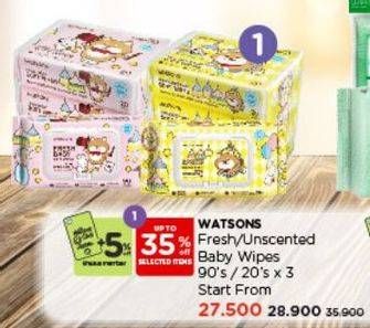 Promo Harga Watsons Fresh/Unscented Baby Wipes  - Watsons