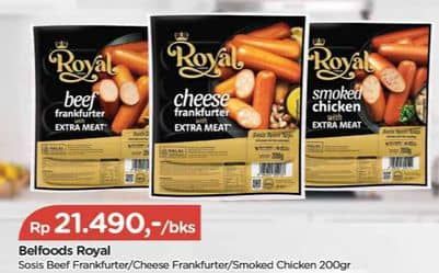Promo Harga Belfoods Royal Sausages Beef Frankfurter, Cheese Chicken, Smoked Chicken 200 gr - TIP TOP
