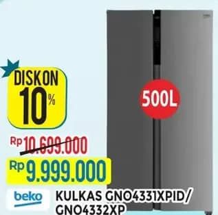Promo Harga Beko GNO4331XPID/SS Refrigerator Side by Side 500L   - Hypermart