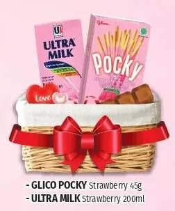 GLICO POCKY Strawberry 45g + ULTRA MILK Strawberry 200ml