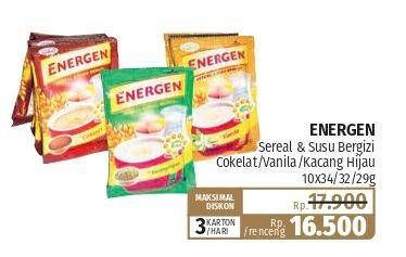 Promo Harga Energen Cereal Instant Chocolate, Vanilla, Kacang Hijau per 10 sachet 30 gr - Lotte Grosir