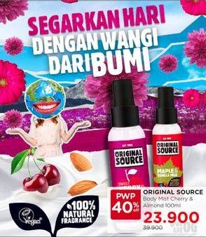 Promo Harga ORIGINAL SOURCE Body Mist Maple Vanilla Milk, Cherry Almond Milk 100 ml - Watsons