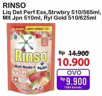 Promo Harga Rinso Liquid Detergent + Molto Purple Perfume Essence, + Molto Korean Strawberry, + Molto Japanese Peach, + Molto Royal Gold 565 ml - Alfamart