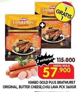 Promo Harga Kimbo Gold Plus Bratwurst Butter Cheese, Chilli Lava, Original 360 gr - Superindo