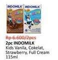 Promo Harga Indomilk Susu UHT Kids Vanila, Cokelat, Stroberi, Full Cream 115 ml - Alfamidi