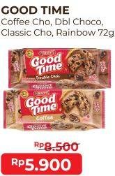 Promo Harga GOOD TIME Cookies Chocochips Coffee, Double Choc, Classic, Rainbow Chocochip 72 gr - Alfamart