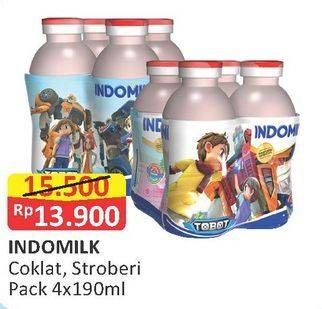 Promo Harga INDOMILK Susu Cair Botol Choco, Strawberry per 4 botol 190 ml - Alfamart