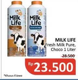 Promo Harga MILK LIFE Fresh Milk Murni, Chocolate, Cokelat 1000 ml - Alfamidi