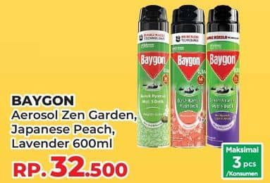 Promo Harga Baygon Insektisida Spray Zen Garden, Japanese Peach, Silky Lavender 600 ml - Yogya