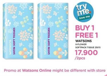 Promo Harga WATSONS X Flower Soft Pack Tissue per 2 bungkus 250 pcs - Watsons